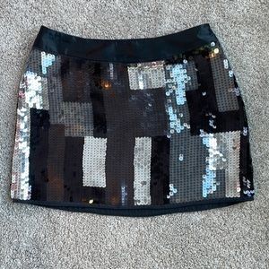 Express Black Sequin Mini Skirt with Silver Accents